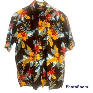 Men’s Cooke Street XL Button Down Hawaiian Style Shirt Tropical Botanical Print